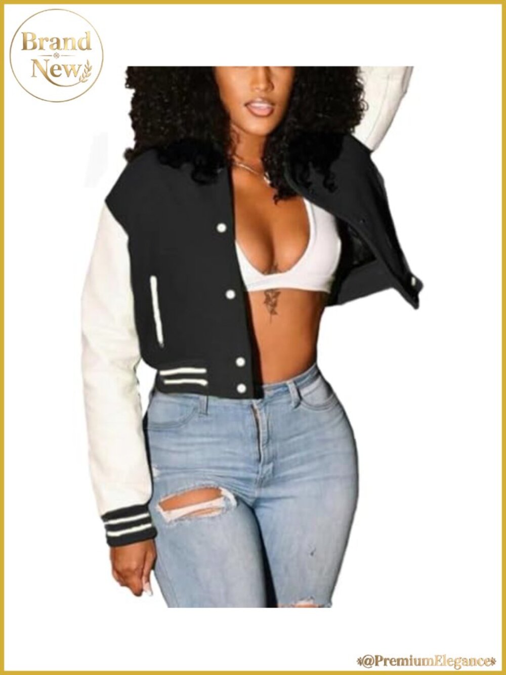 Women Cropped Polyester Bomber Varsity Jacket Slim Fit Baseball Sweatshirt
